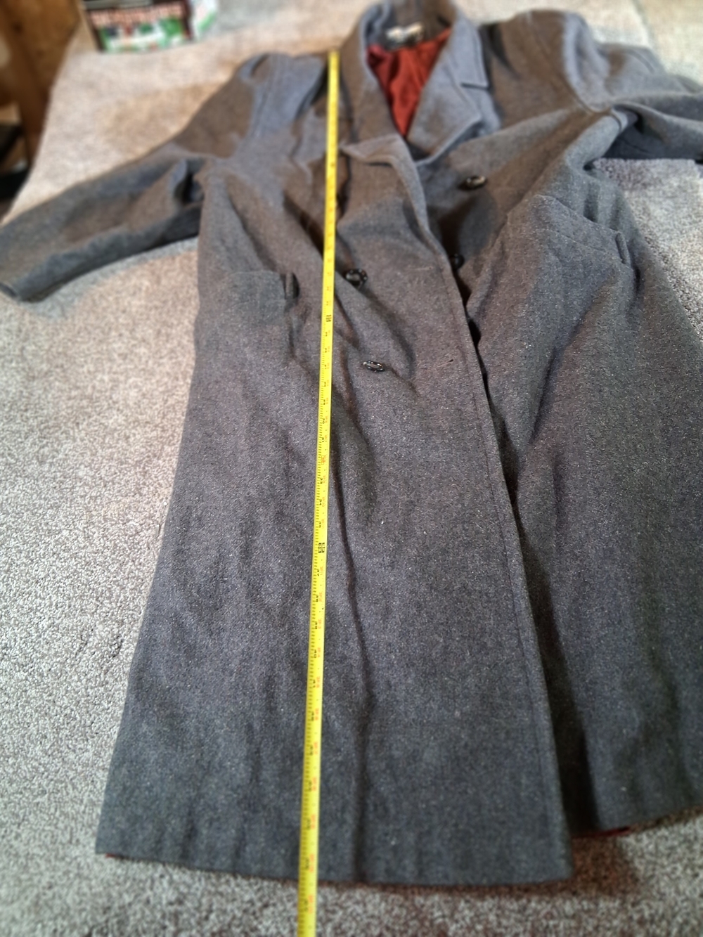 Vintage Roberta Di Castell Wool Blend Long Overcoat Gray Double Breasted USA Mad